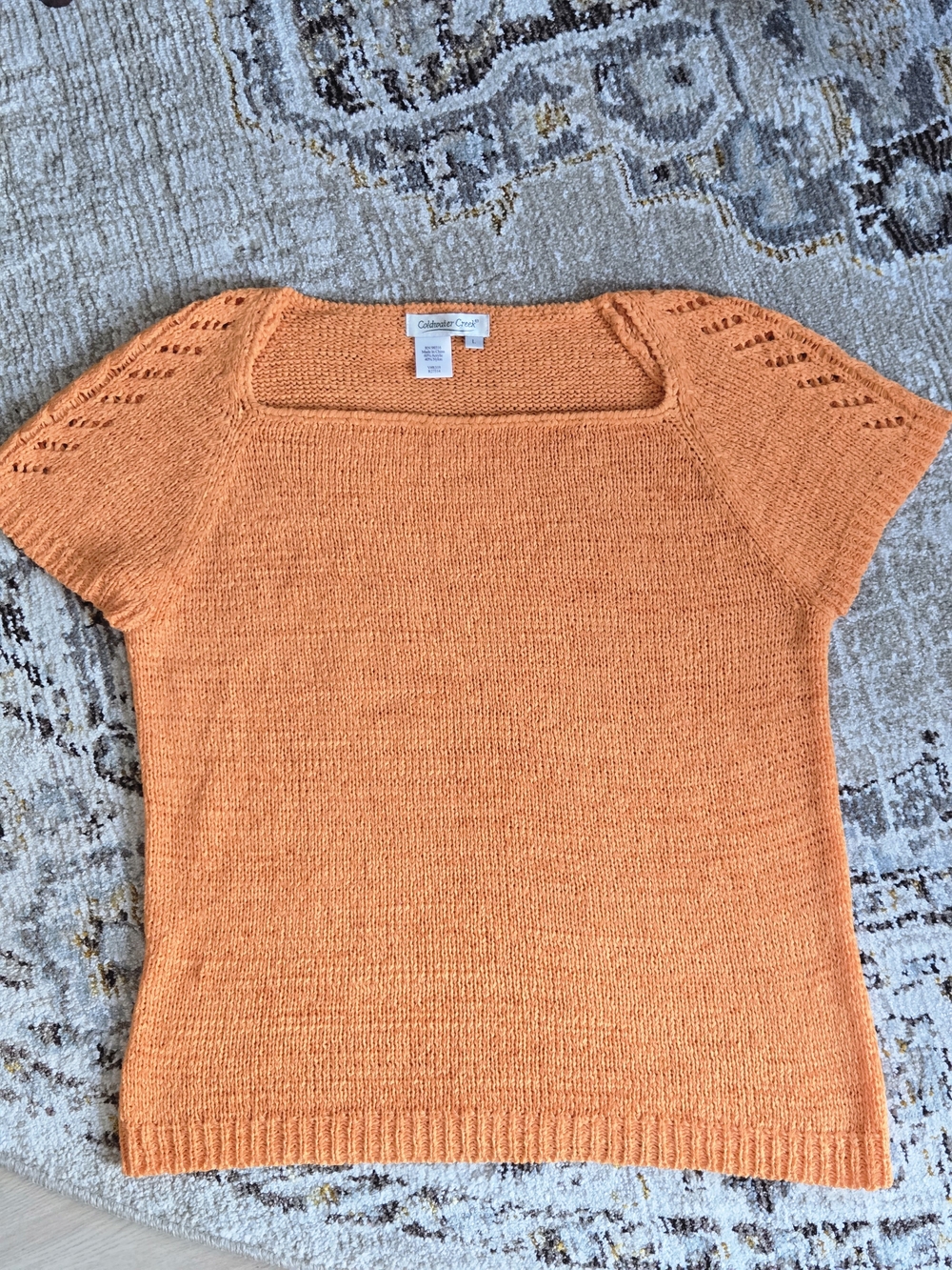 Coldwater Creek Orange Eyelet Knit Short Sleeve Sweater Large